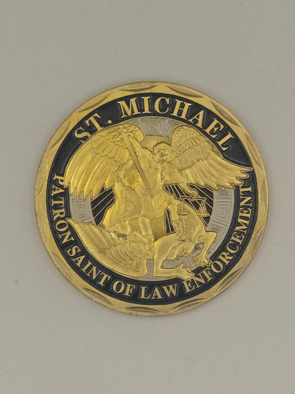 Police St. Michael Commemorative Coin - Gold and Black